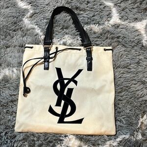 YSL Cream and Black Tote Bag